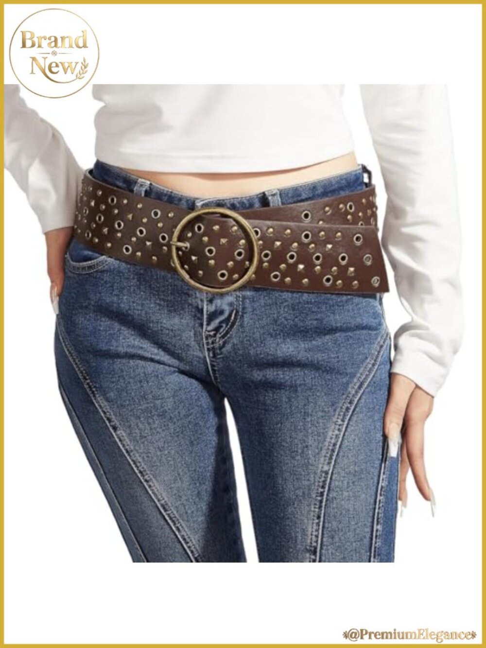 Wide Western Concho Belt PU Leather Cowgirl Studded Dress S/M